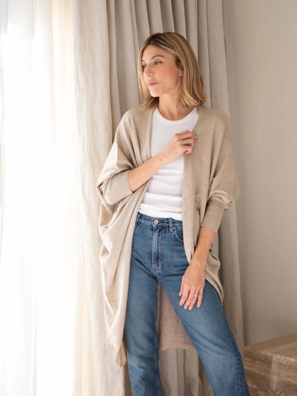 Mersea Chelsea Kimono Cashmere Blend Beige Open-Front Women's Knit Size Small
